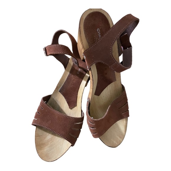 Charles David womens upper leather wood platform heels ankle strap sandals 10.5 - Picture 2 of 12